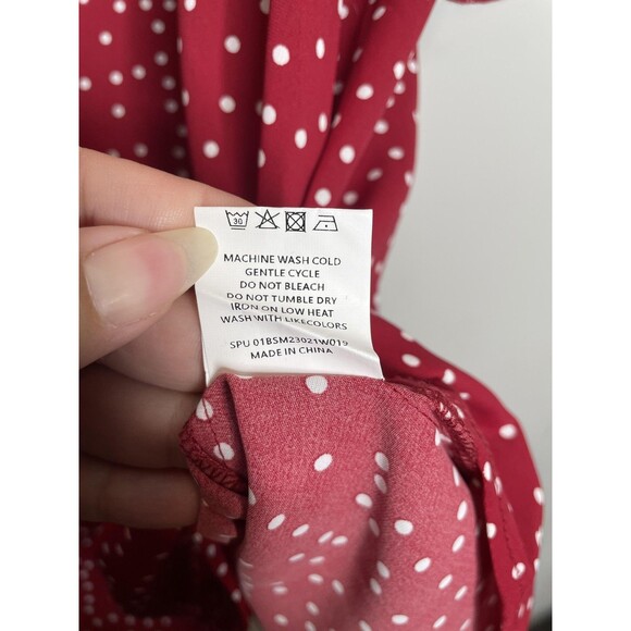 Bloomchic Shirt Womens Plus 22 Red White Polka Dot V Neck Ruffle Sleeve Chiffon - Picture 5 of 8